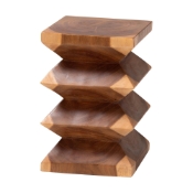 bali & pari Malati Solid Suar Wood Side Table - Hand-Carved Sculptural End Table with Zigzag Design, Modern Boho Style for Living Room or Bedroom Baxton Studio restaurant furniture, hotel furniture, commercial furniture, wholesale living room furniture, wholesale end table, classic end table